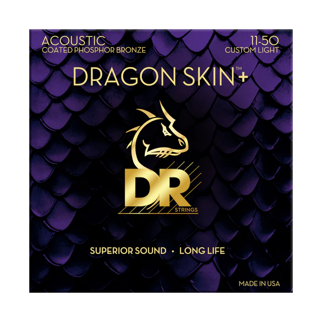 DR Strings Dragon Skin+ DAP-11 Coated Phosphor Bronze Acoustic Guitar Strings 11-50 Custom Light