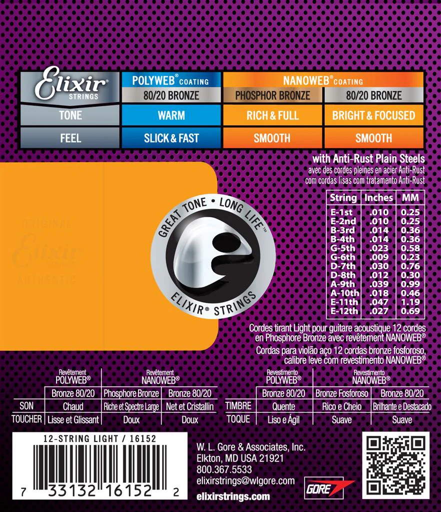 Elixir - 12-String Acoustic Strings Nanoweb Phosphor Bronze Light 10-47 - Image 2