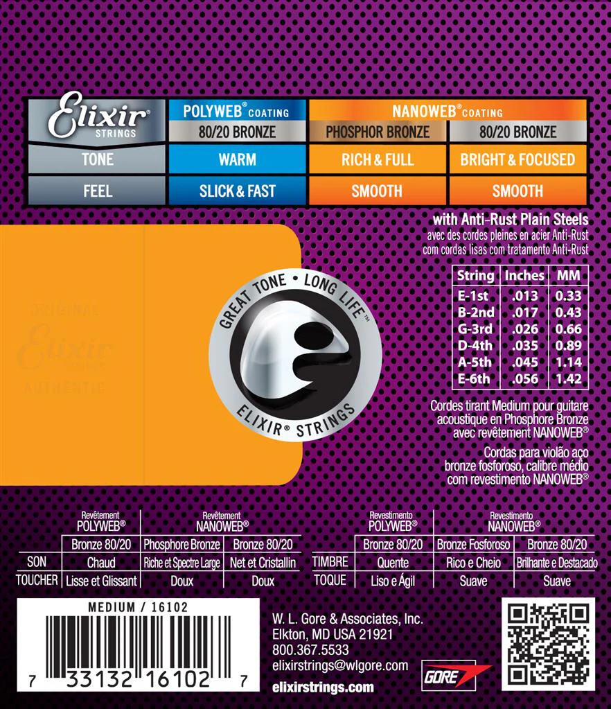 Elixir - Acoustic Strings Nanoweb Phosphor Bronze Medium 13-56 - Image 2