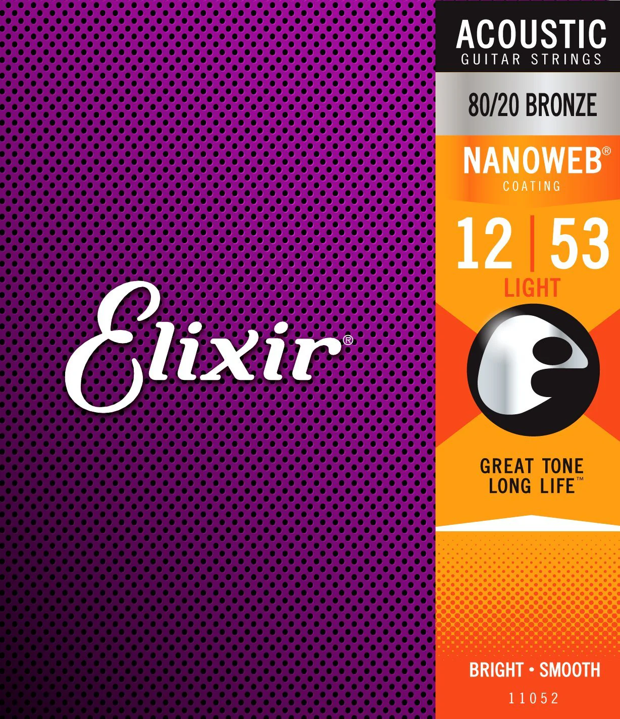 Elixir Nanoweb 80/20 Bronze Acoustic Guitar Strings 12-53 Light Gauge