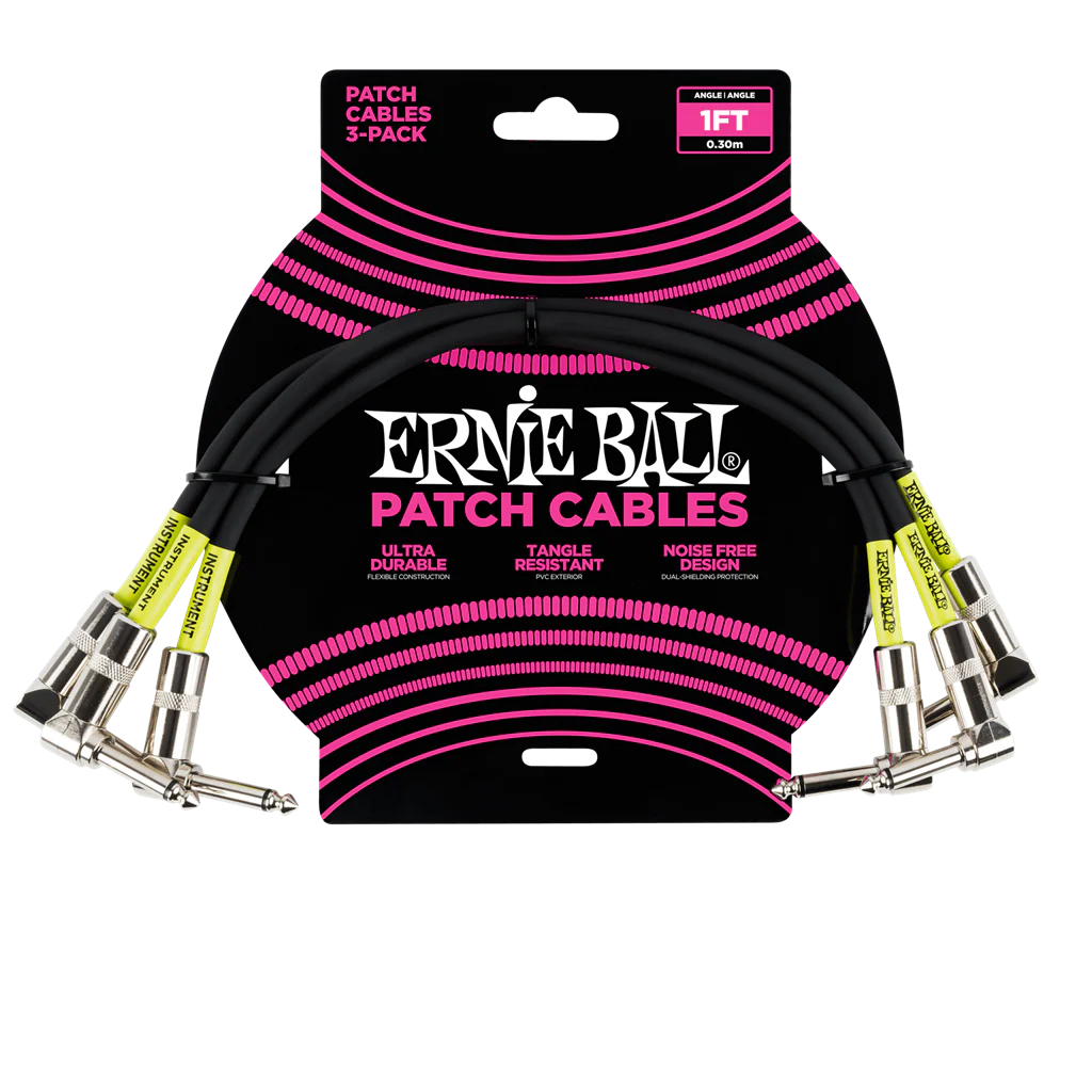 Ernie Ball 1FT Angle / Angle Patch Cable 3-Pack - Black