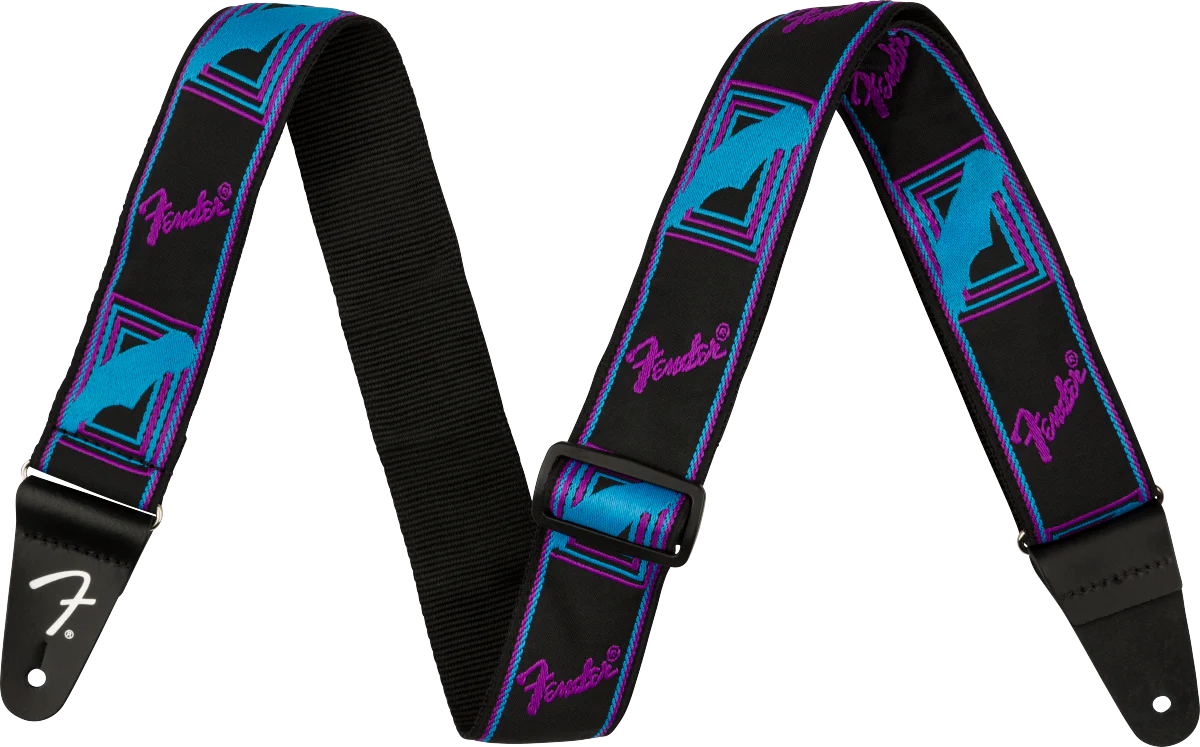 Fender® Neon Monogrammed Strap, Blue and Purple, 2"