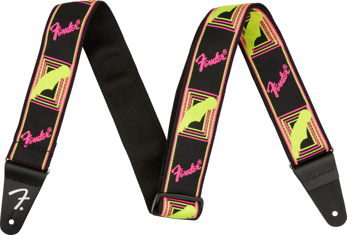 Fender Neon Monogrammed Strap, Pink and Yellow, 2"