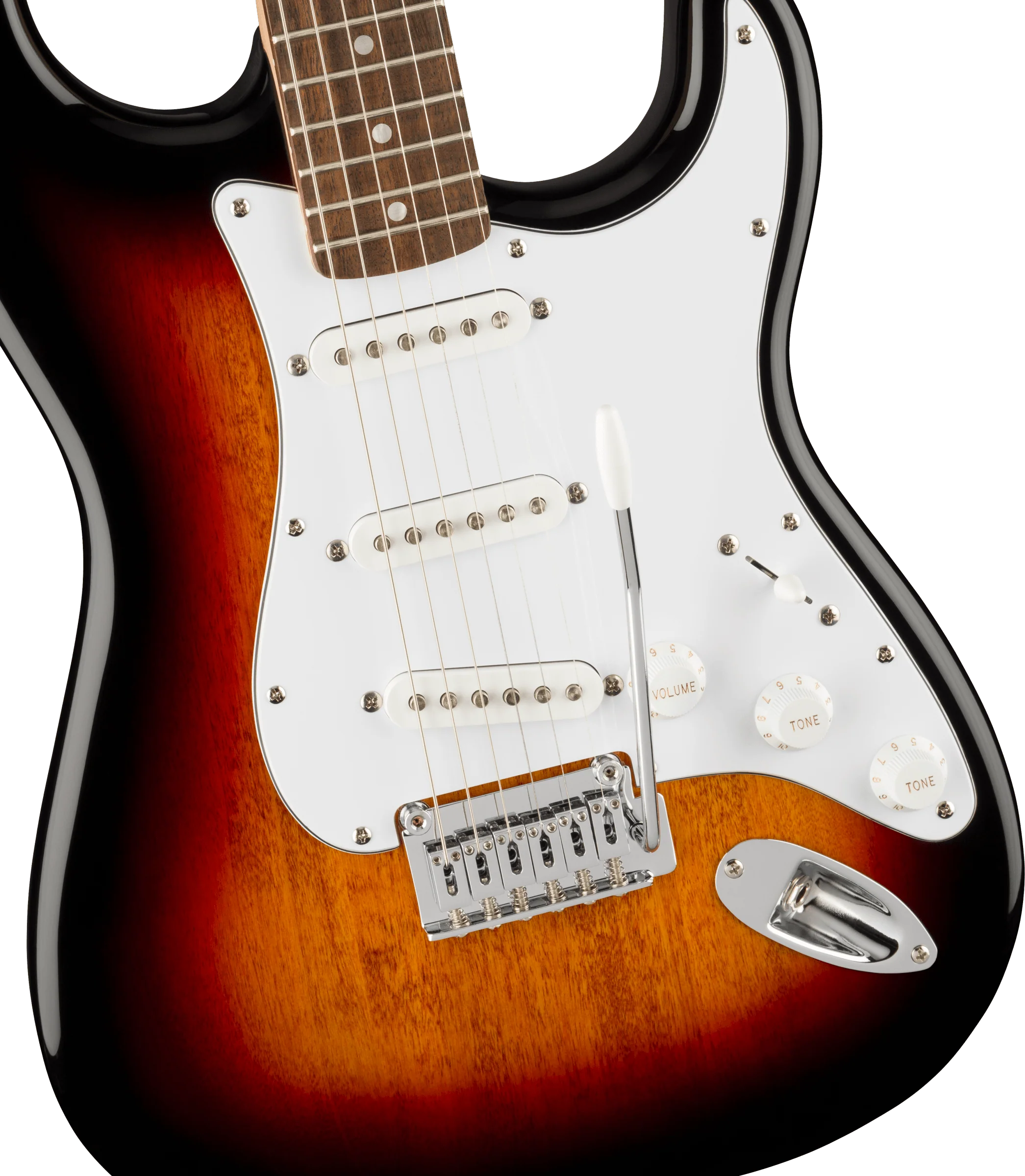 Fender Squier Affinity Series™ Stratocaster®, Laurel Fingerboard, White Pickguard, 3-Color Sunburst - Image 3
