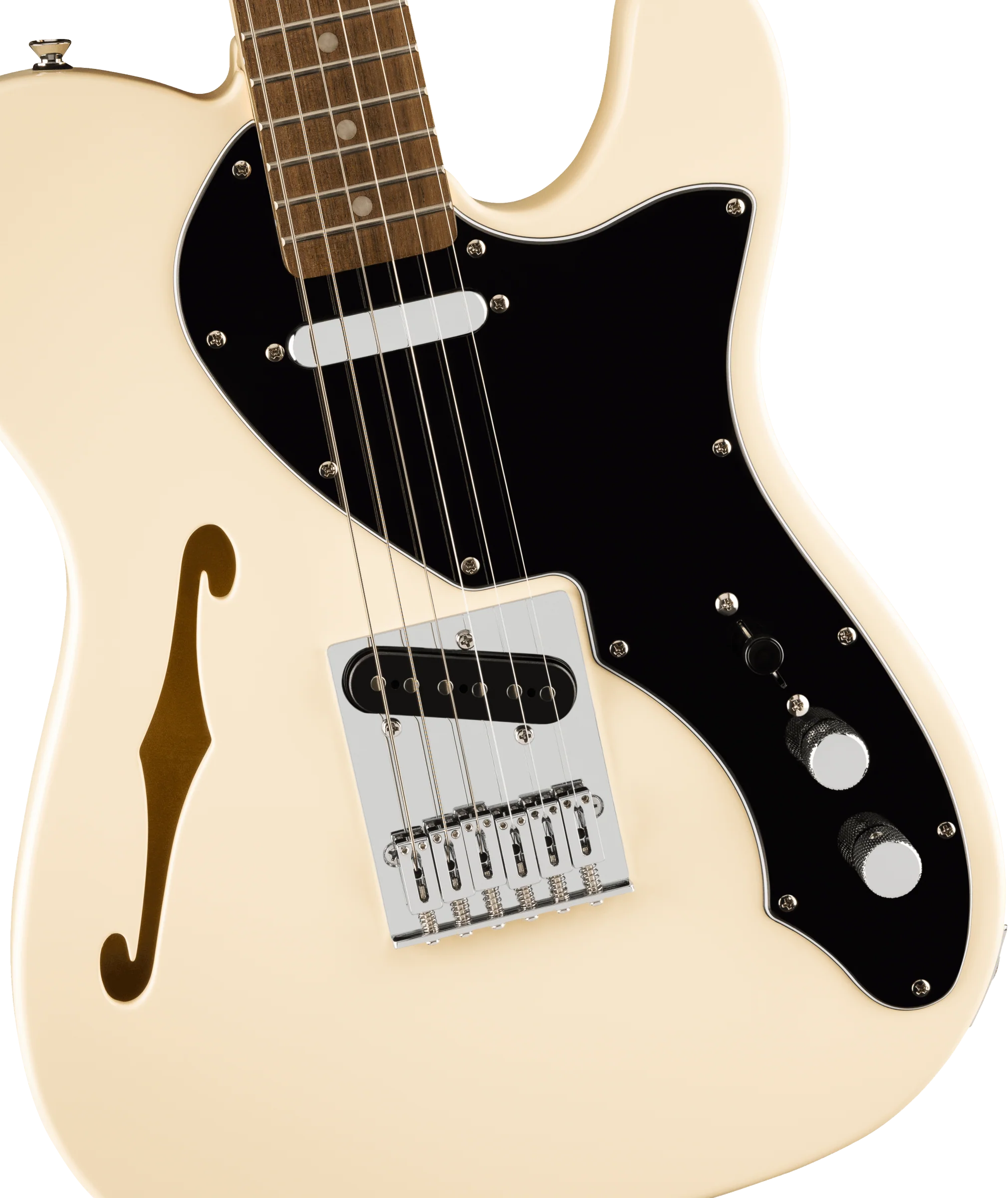 Fender Squier Affinity Series® Telecaster® Thinline, Laurel Fingerboard, Black Pickguard, Olympic White - Image 3