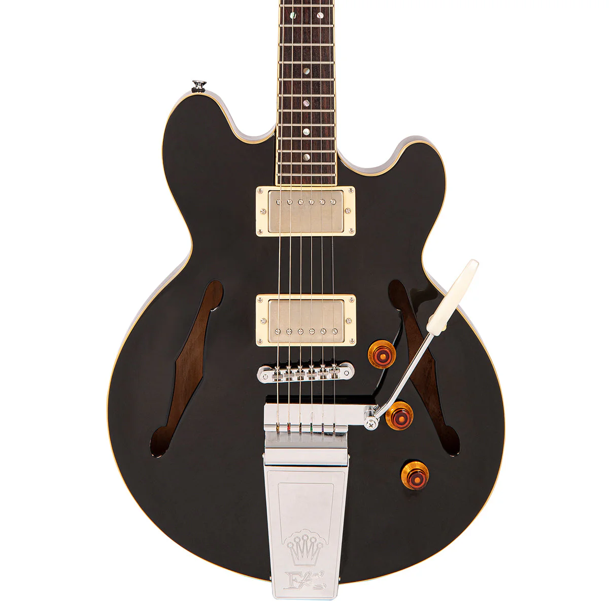 Fret-King Elise Custom with vintage style Vibrato ~ Gloss Black - Image 4