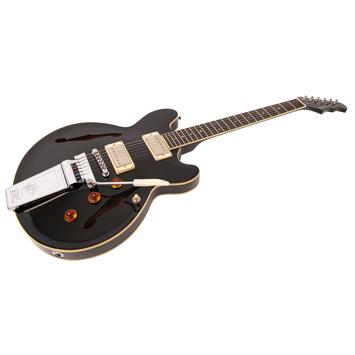 Fret-King Elise Custom with vintage style Vibrato ~ Gloss Black - Image 9