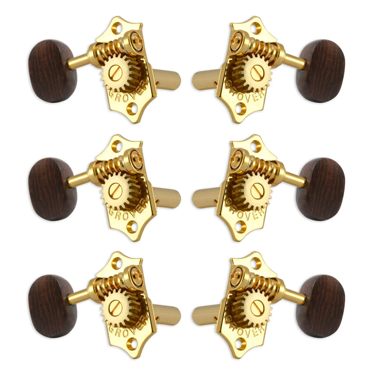 Grover STA-TITE Machineheads ~ 3+3 ~ Horizontal ~ Gold ~ Rosewood Buttons - Image 2
