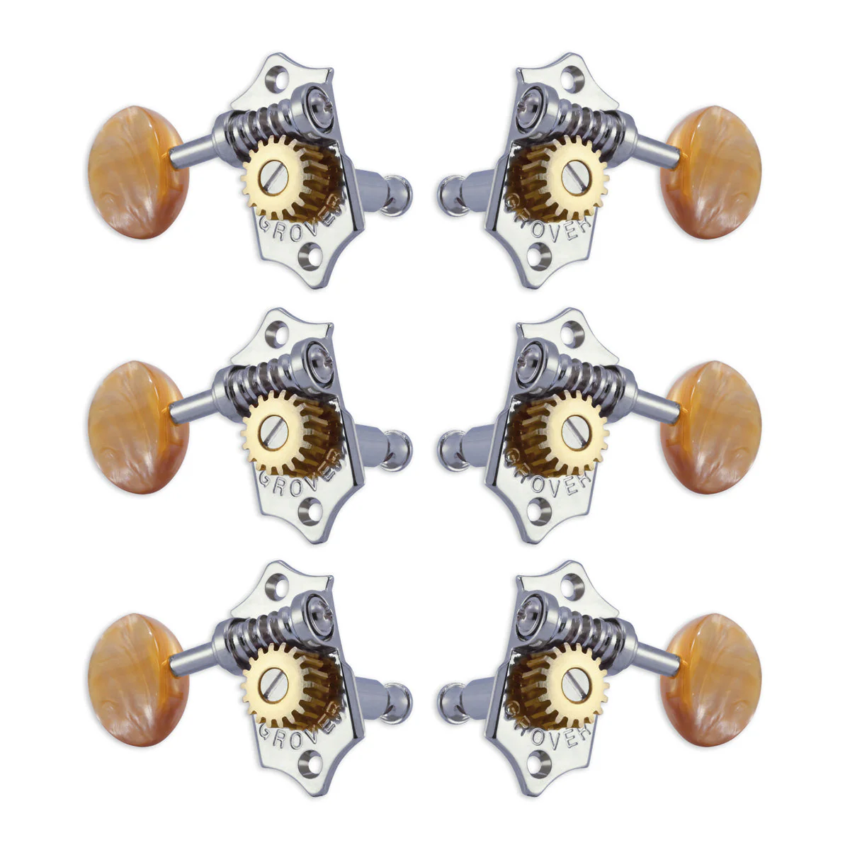Grover STA-TITE Machineheads ~ 3+3 ~ Vertical ~ Chrome ~ Acrylic Buttons - Image 2