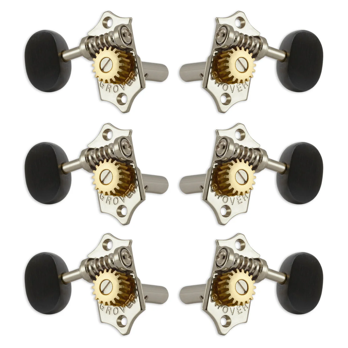 Grover STA-TITE Vertical Machineheads ~ 3+3 ~ Nickel ~ Ebony Buttons - Image 2