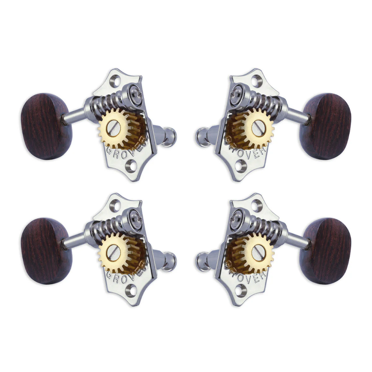 Grover U98 Series Sta-Tite Geared Ukulele Pegs (Set of 4) ~ Chrome ~ Rosewood Buttons - Image 2