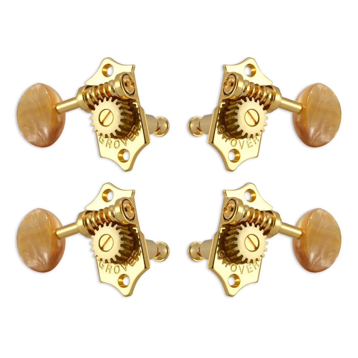 Grover U98 Series Sta-Tite Geared Ukulele Pegs (Set of 4) ~ Gold ~ Acrylic Buttons - Image 2