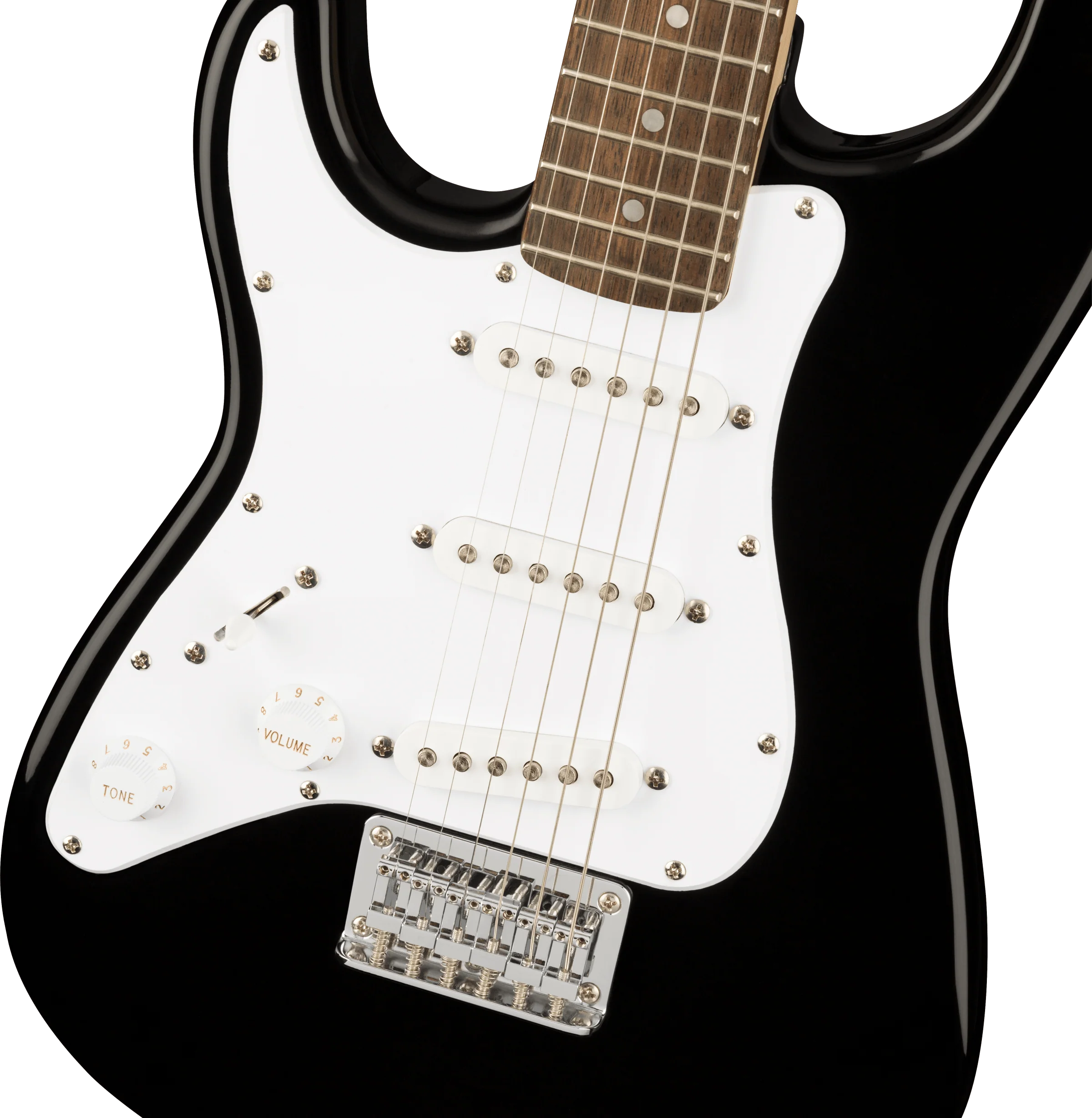 Squier Mini Stratocaster® Left-Handed, Laurel Fingerboard, White Pickguard, Black - Image 3