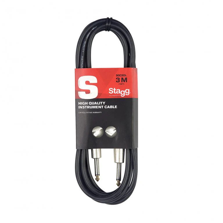 Stagg Deluxe Instrument Cable 3m (10ft) Straight to Straight Jack - Black