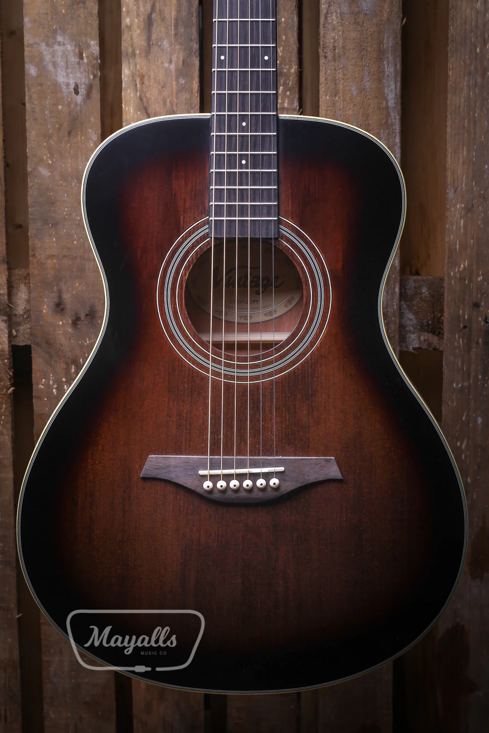 Vintage Acoustic Folk Style Guitar V300 Antiqued Outfit - Image 3